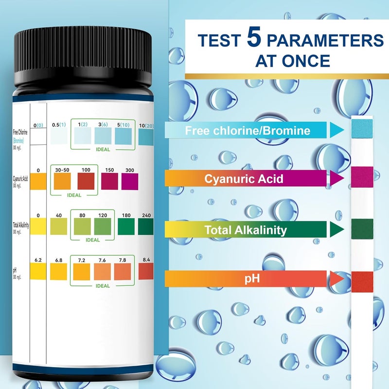 DIPSTIK Pool Test Strips,100 Strips Pool and Hot Tub Test Strips, Swimming Pool Test Strips for Total Alkalinity, pH, Free Chlorine(Bromine),Cyanuric Acid-Pool Spa Water Test -Quick and Accurate Results - Image 2